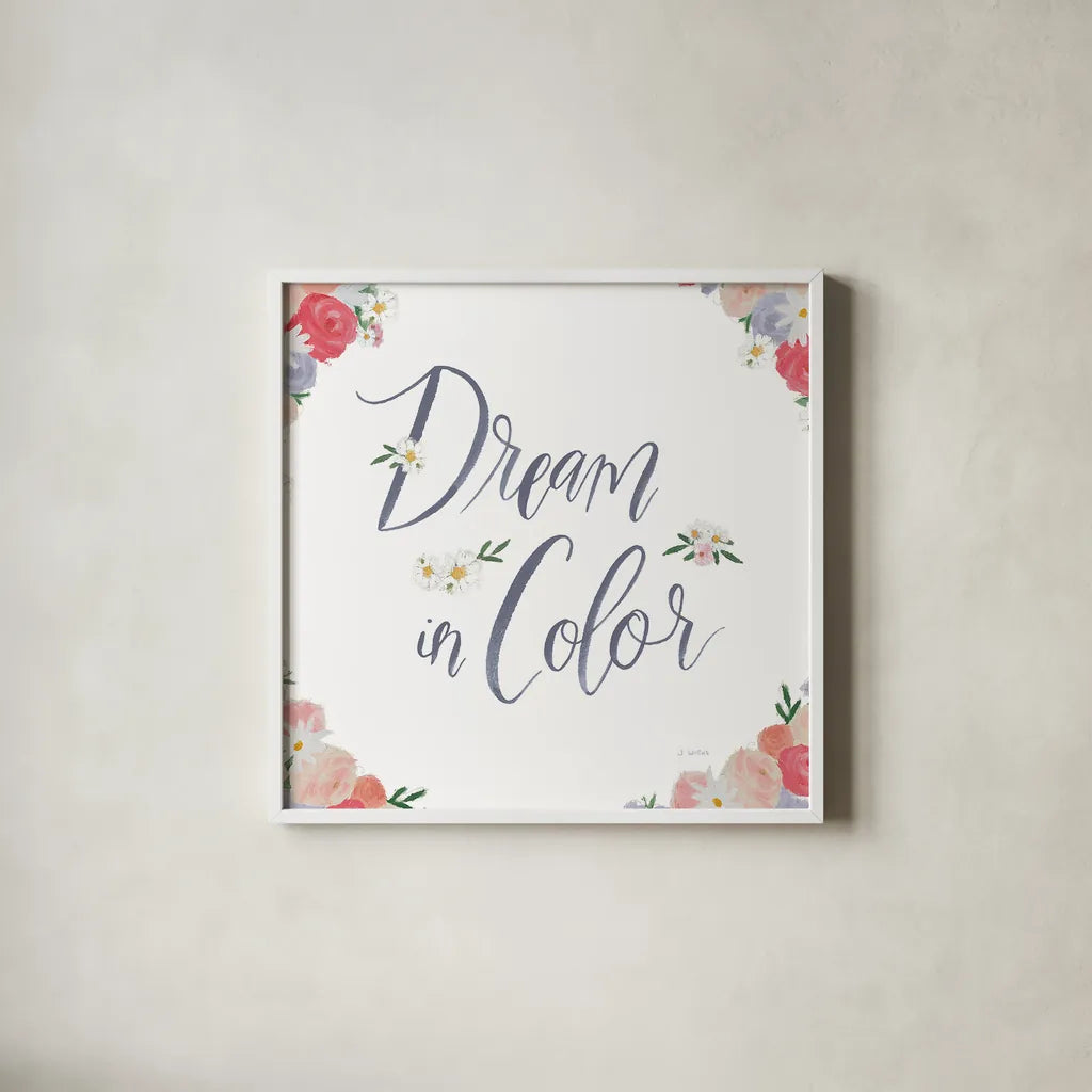 Dream in Color by James Wiens. Shown in a crisp white glass frame for a clean and minimalist style. Available as an archival giclee rolled canvas, fine art paper, or poster print. SKU 33300a.