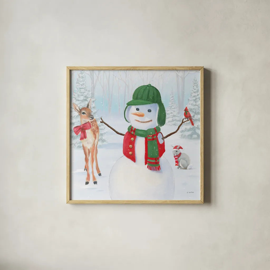 Dressed for Christmas I Crop by James Wiens. Shown in a natural wood glass frame for a timeless modern aesthetic. Available as an archival giclee rolled canvas, fine art paper, or poster print. SKU 72614a.