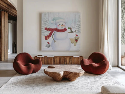 Dressed for Christmas III Crop by James Wiens. Shown as extra-large giant wall art in a modern living room. Available as an archival giclee rolled canvas, fine art paper, or poster print. SKU 72616a.