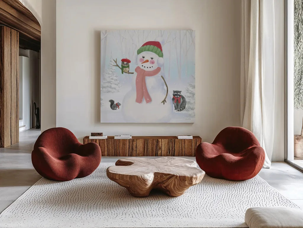 Dressed for Christmas IV Crop by James Wiens. Shown as extra-large giant wall art in a modern living room. Available as an archival giclee rolled canvas, fine art paper, or poster print. SKU 72617a.