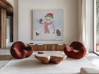 Dressed for Christmas IV Crop by James Wiens. Shown as extra-large giant wall art in a modern living room. Available as an archival giclee rolled canvas, fine art paper, or poster print. SKU 72617a.