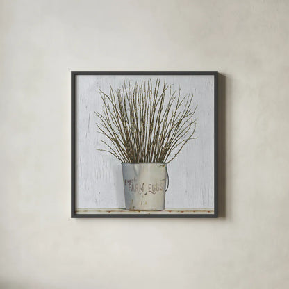 Early Spring Farm by James Wiens. Shown in a sleek black glass frame for a contemporary gallery look. Available as an archival giclee rolled canvas, fine art paper, or poster print. SKU 34056a.