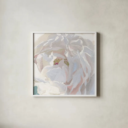 Essence of June Floral I by James Wiens. Shown in a crisp white glass frame for a clean and minimalist style. Available as an archival giclee rolled canvas, fine art paper, or poster print. SKU 53127a.
