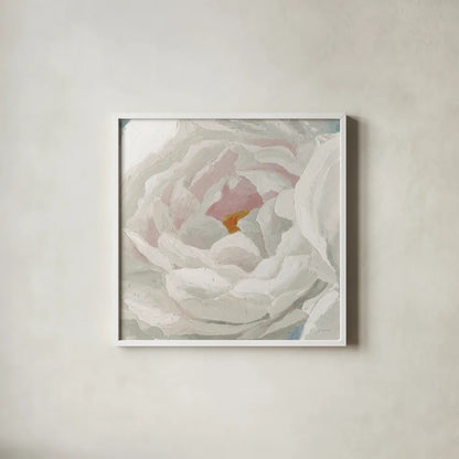 Essence of June Floral II by James Wiens. Shown in a crisp white glass frame for a clean and minimalist style. Available as an archival giclee rolled canvas, fine art paper, or poster print. SKU 53128a.
