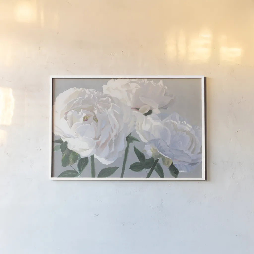 Essence of June I Gray by James Wiens. shown as a paper print in a white frame. Available as a archival giclee rolled canvas, fine art paper, or poster print. SKU 69552i.