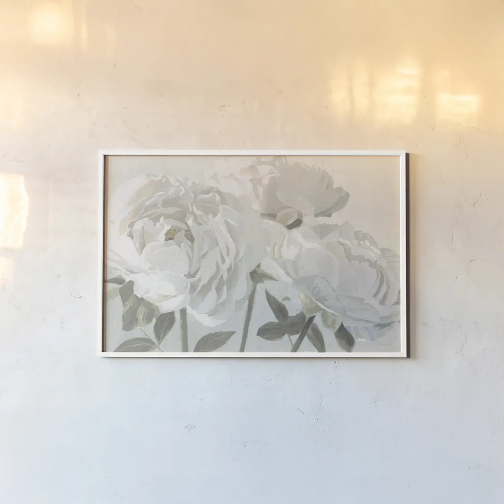 Essence of June I Neutral by James Wiens. shown as a paper print in a white frame. Available as a archival giclee rolled canvas, fine art paper, or poster print. SKU 52277i.