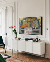 Fall Bounty III Crop by James Wiens. shown as a framed stretched canvas in a living room above a console. Available as a archival giclee rolled canvas, fine art paper, or poster print. SKU 76879i.