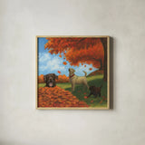Fall Fun by James Wiens. Shown in a natural wood glass frame for a timeless modern aesthetic. Available as an archival giclee rolled canvas, fine art paper, or poster print. SKU 33395a.