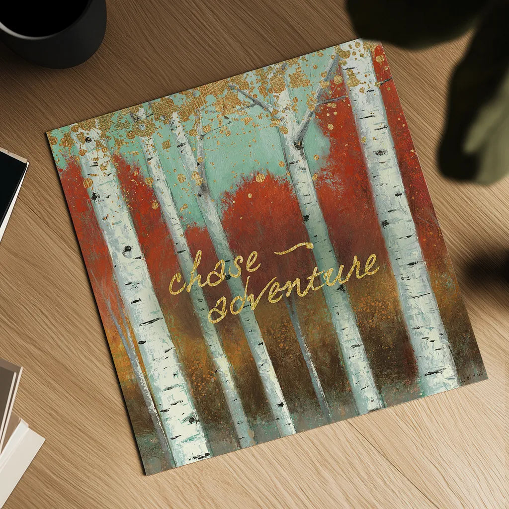 Fall Promenade II by James Wiens. Shown as a detailed flat fine art print, highlighting archival giclee quality. Available as an archival giclee rolled canvas, fine art paper, or poster print. SKU 21343a.