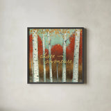 Fall Promenade II by James Wiens. Shown in a sleek black glass frame for a contemporary gallery look. Available as an archival giclee rolled canvas, fine art paper, or poster print. SKU 21343a.