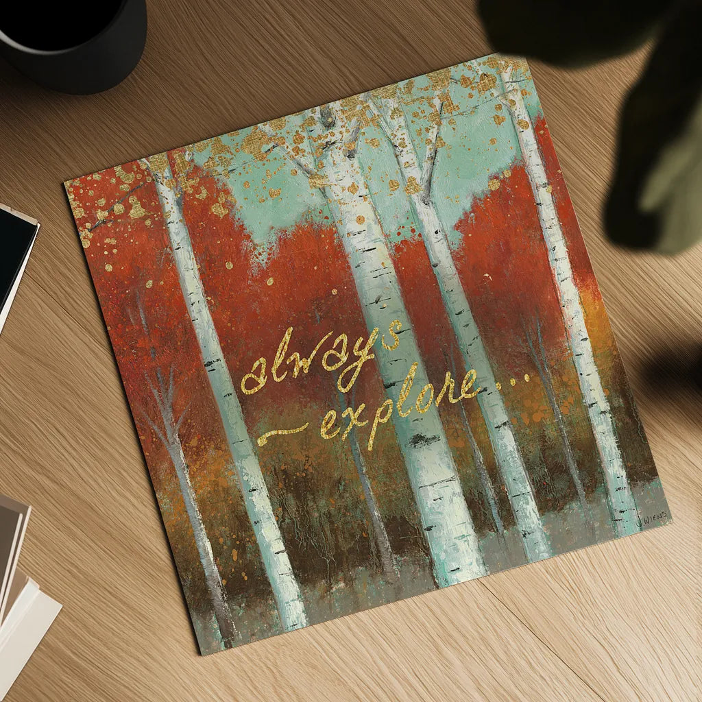 Fall Promenade III by James Wiens. Shown as a detailed flat fine art print, highlighting archival giclee quality. Available as an archival giclee rolled canvas, fine art paper, or poster print. SKU 21344a.