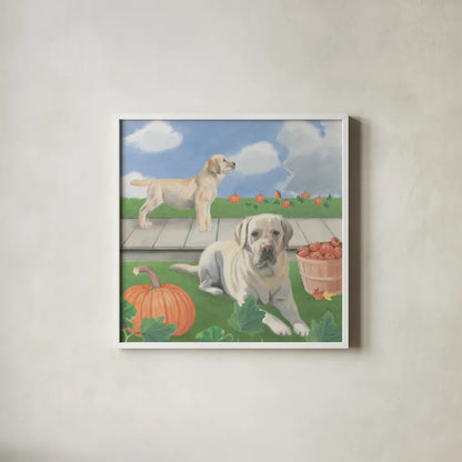 Fall at the Farm II by James Wiens. Shown in a crisp white glass frame for a clean and minimalist style. Available as an archival giclee rolled canvas, fine art paper, or poster print. SKU 79916a.