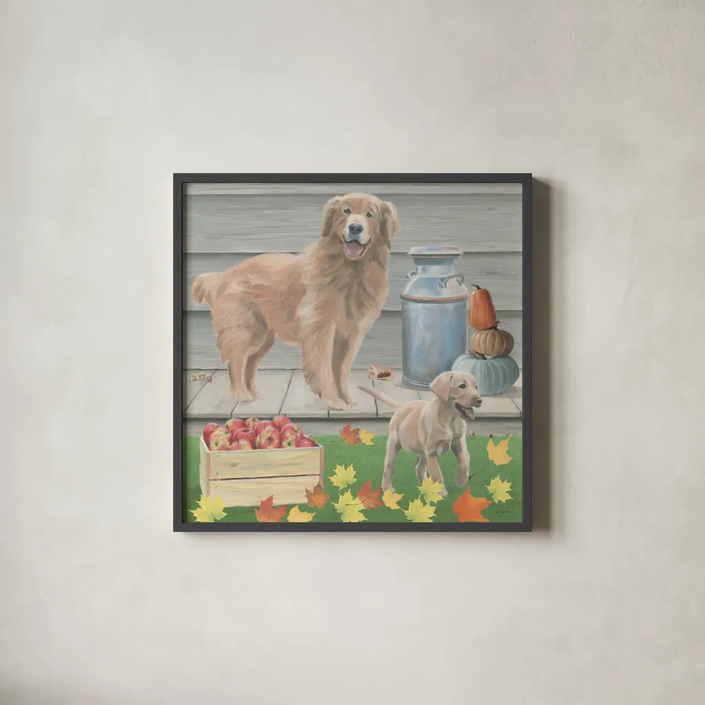 Fall at the Farm III by James Wiens. Shown in a sleek black glass frame for a contemporary gallery look. Available as an archival giclee rolled canvas, fine art paper, or poster print. SKU 79917a.