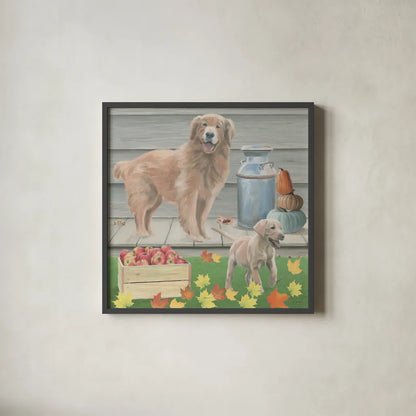 Fall at the Farm III by James Wiens. Shown in a sleek black glass frame for a contemporary gallery look. Available as an archival giclee rolled canvas, fine art paper, or poster print. SKU 79917a.