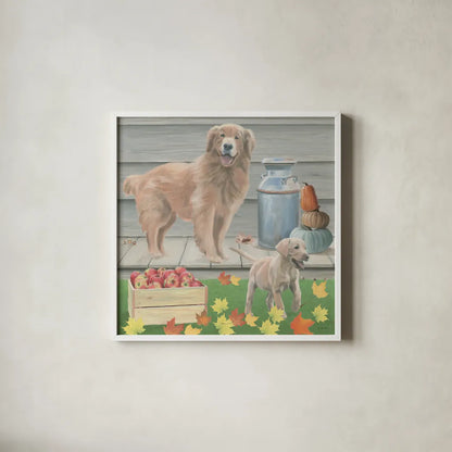 Fall at the Farm III by James Wiens. Shown in a crisp white glass frame for a clean and minimalist style. Available as an archival giclee rolled canvas, fine art paper, or poster print. SKU 79917a.
