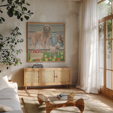 Fall at the Farm III by James Wiens. Shown in a natural wood frame in a cozy modern living room. Available as an archival giclee rolled canvas, fine art paper, or poster print. SKU 79917a.