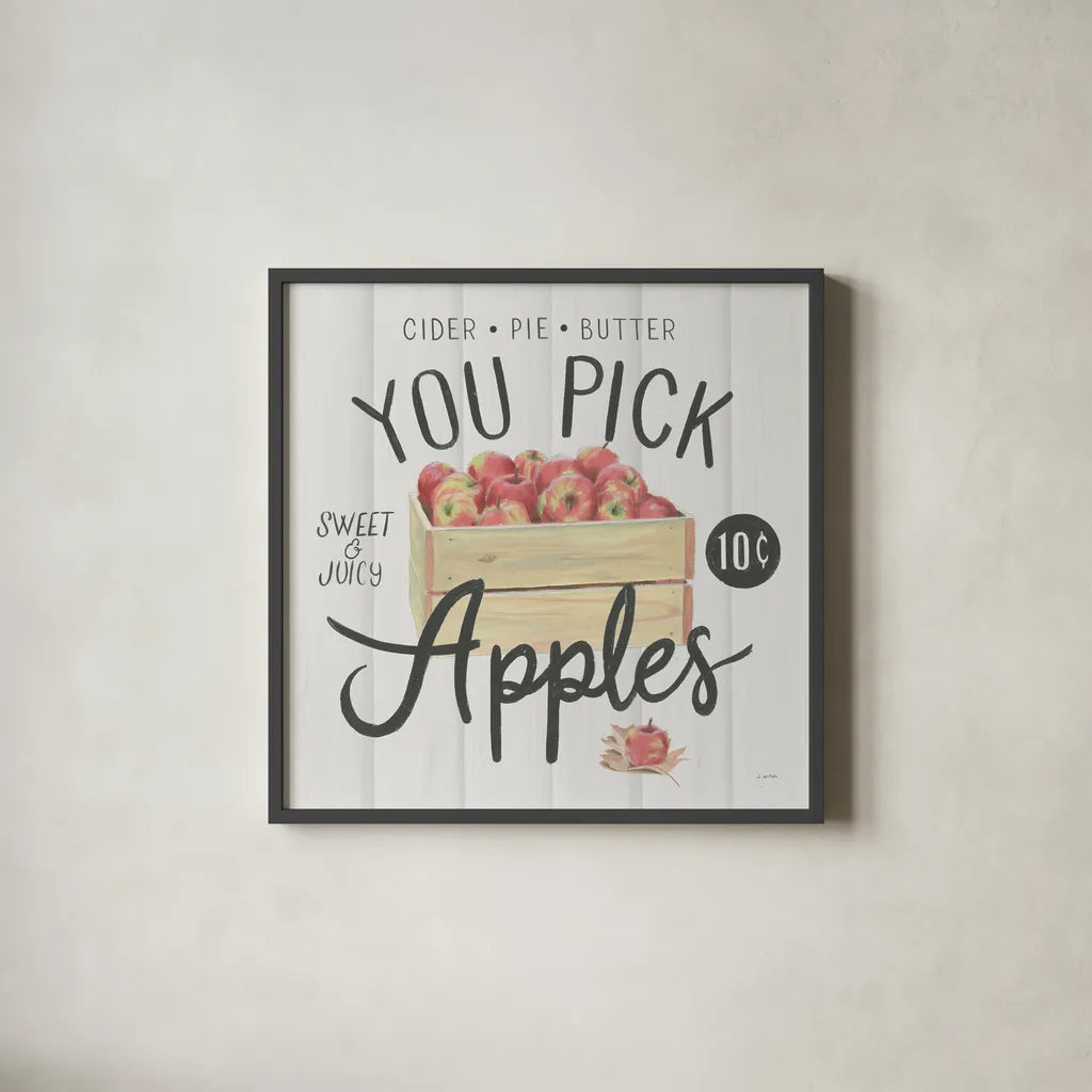 Fall at the Farm IV by James Wiens. Shown in a sleek black glass frame for a contemporary gallery look. Available as an archival giclee rolled canvas, fine art paper, or poster print. SKU 79918a.