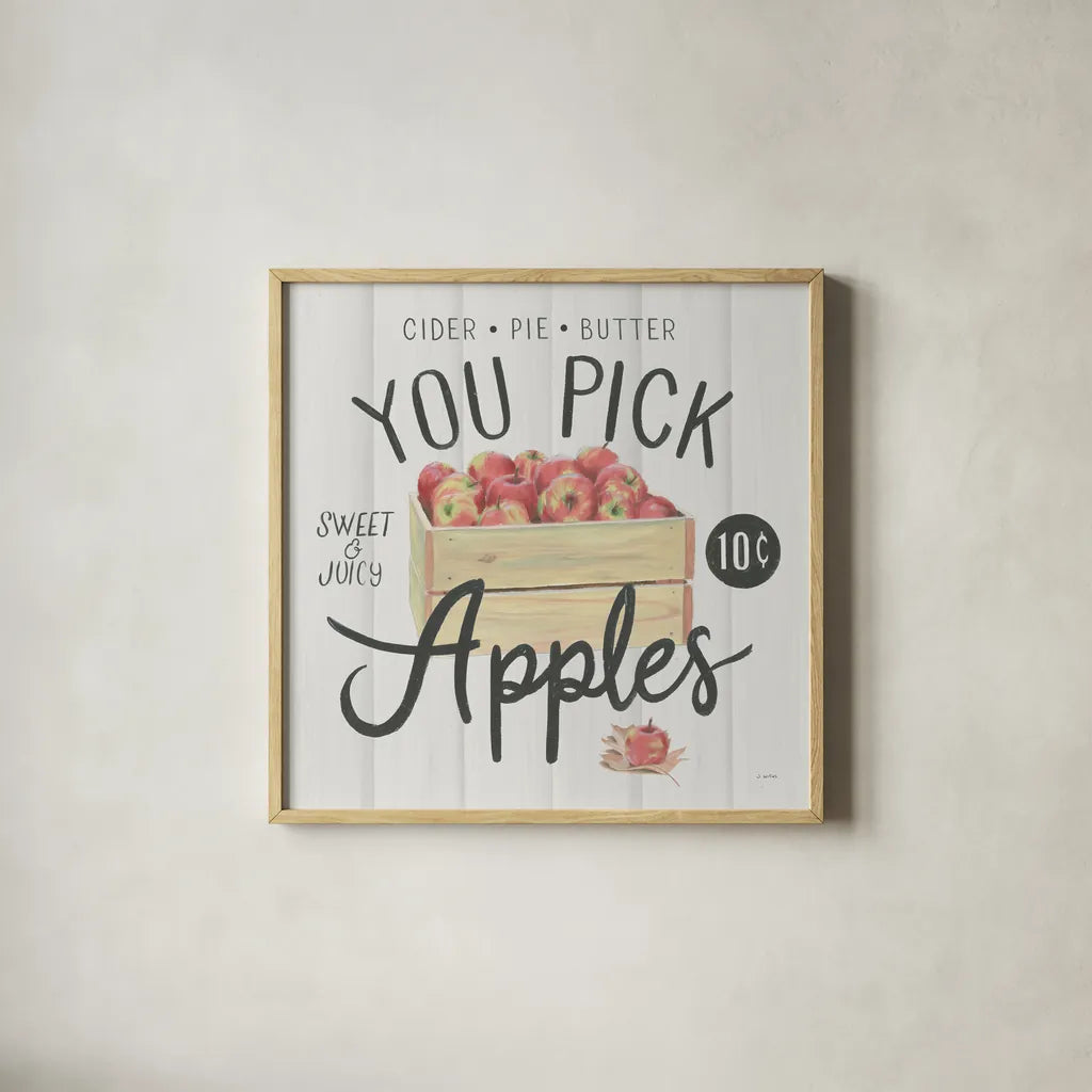 Fall at the Farm IV by James Wiens. Shown in a natural wood glass frame for a timeless modern aesthetic. Available as an archival giclee rolled canvas, fine art paper, or poster print. SKU 79918a.