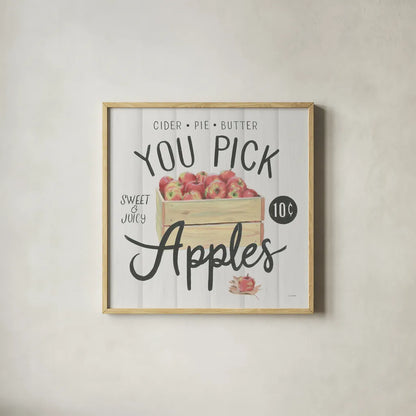 Fall at the Farm IV by James Wiens. Shown in a natural wood glass frame for a timeless modern aesthetic. Available as an archival giclee rolled canvas, fine art paper, or poster print. SKU 79918a.