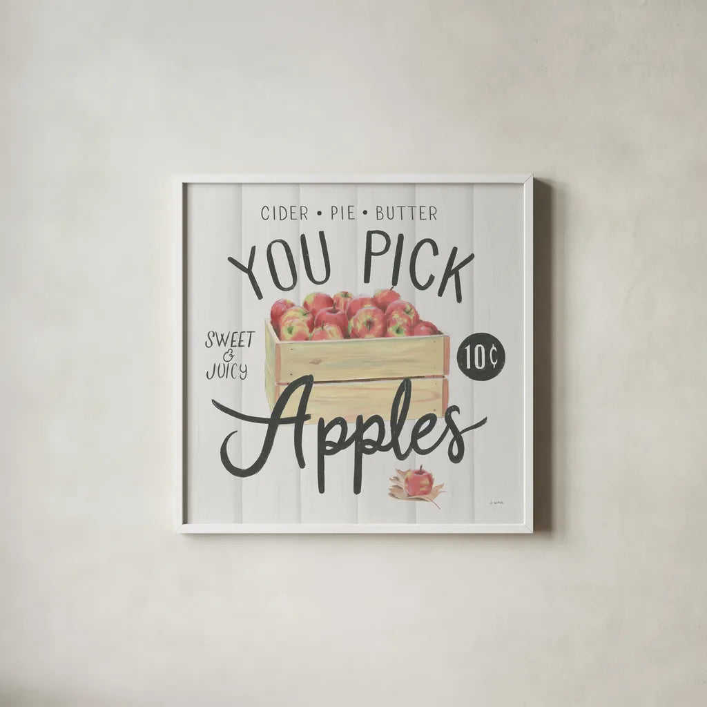 Fall at the Farm IV by James Wiens. Shown in a crisp white glass frame for a clean and minimalist style. Available as an archival giclee rolled canvas, fine art paper, or poster print. SKU 79918a.