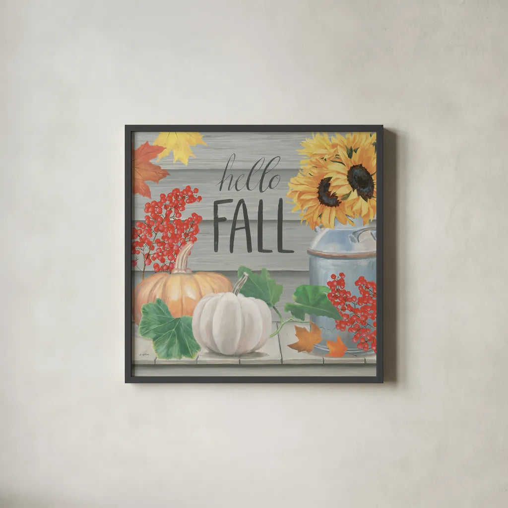 Fall at the Farm V by James Wiens. Shown in a sleek black glass frame for a contemporary gallery look. Available as an archival giclee rolled canvas, fine art paper, or poster print. SKU 79919a.
