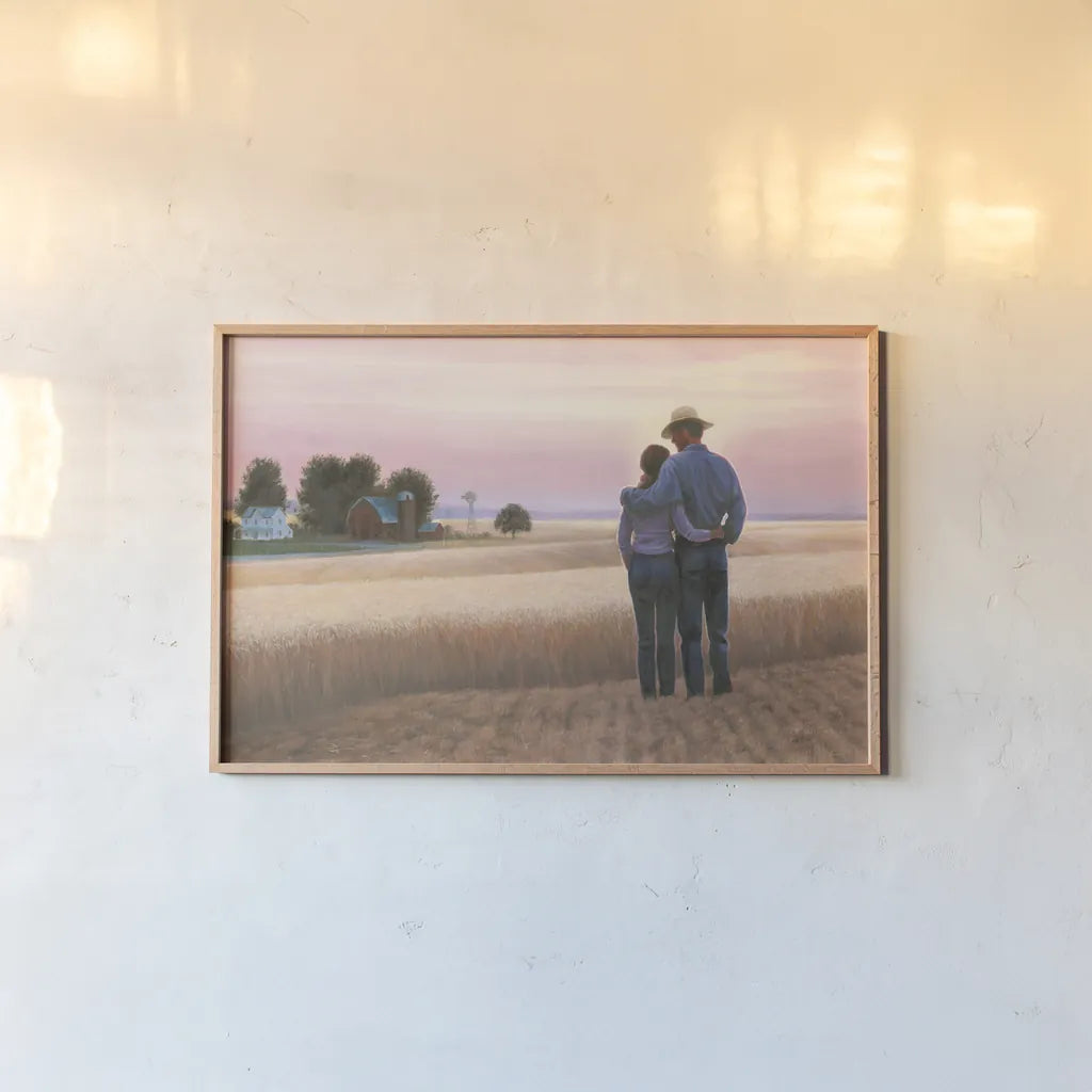 Family Farm by James Wiens. shown as a paper print in a natural frame. Available as a archival giclee rolled canvas, fine art paper, or poster print. SKU 34881i.