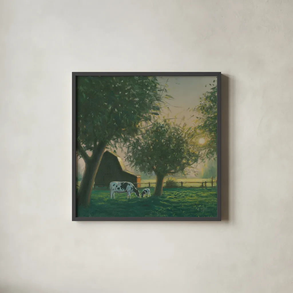 Farm Life IV by James Wiens. Shown in a sleek black glass frame for a contemporary gallery look. Available as an archival giclee rolled canvas, fine art paper, or poster print. SKU 32389a.