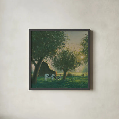 Farm Life IV by James Wiens. Shown in a sleek black glass frame for a contemporary gallery look. Available as an archival giclee rolled canvas, fine art paper, or poster print. SKU 32389a.