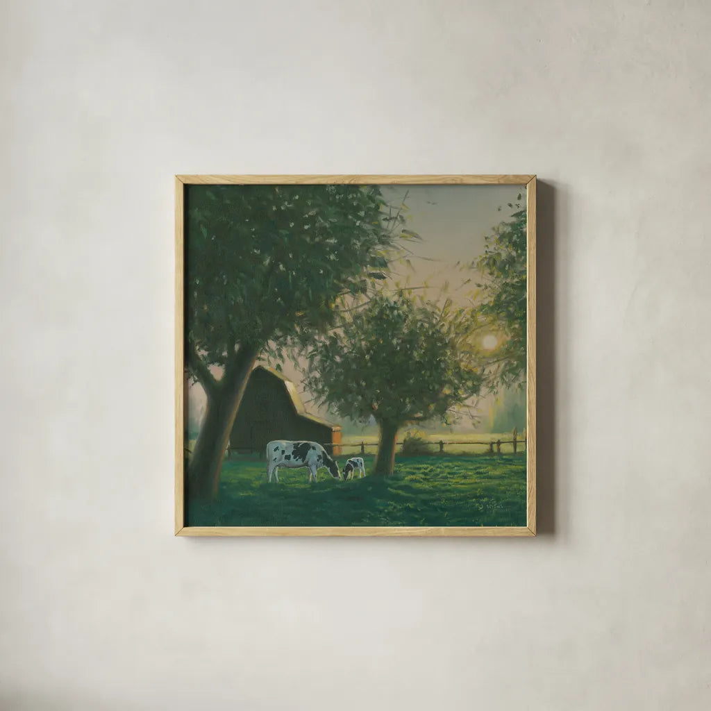 Farm Life IV by James Wiens. Shown in a natural wood glass frame for a timeless modern aesthetic. Available as an archival giclee rolled canvas, fine art paper, or poster print. SKU 32389a.