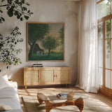 Farm Life IV by James Wiens. Shown in a natural wood frame in a cozy modern living room. Available as an archival giclee rolled canvas, fine art paper, or poster print. SKU 32389a.