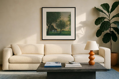 Farm Life IV by James Wiens. Displayed in a glass frame with matte in a clean modern living room. Available as an archival giclee rolled canvas, fine art paper, or poster print. SKU 32389a.
