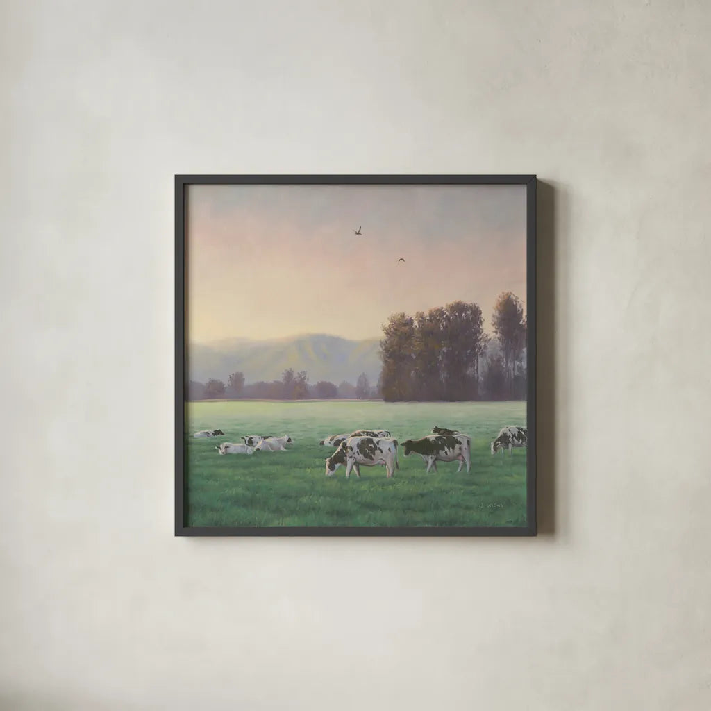 Farm Life V by James Wiens. Shown in a sleek black glass frame for a contemporary gallery look. Available as an archival giclee rolled canvas, fine art paper, or poster print. SKU 32390a.