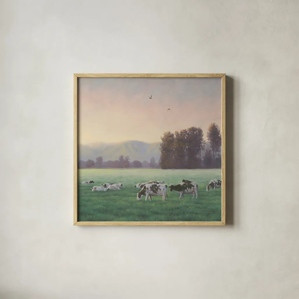 Farm Life V by James Wiens. Shown in a natural wood glass frame for a timeless modern aesthetic. Available as an archival giclee rolled canvas, fine art paper, or poster print. SKU 32390a.