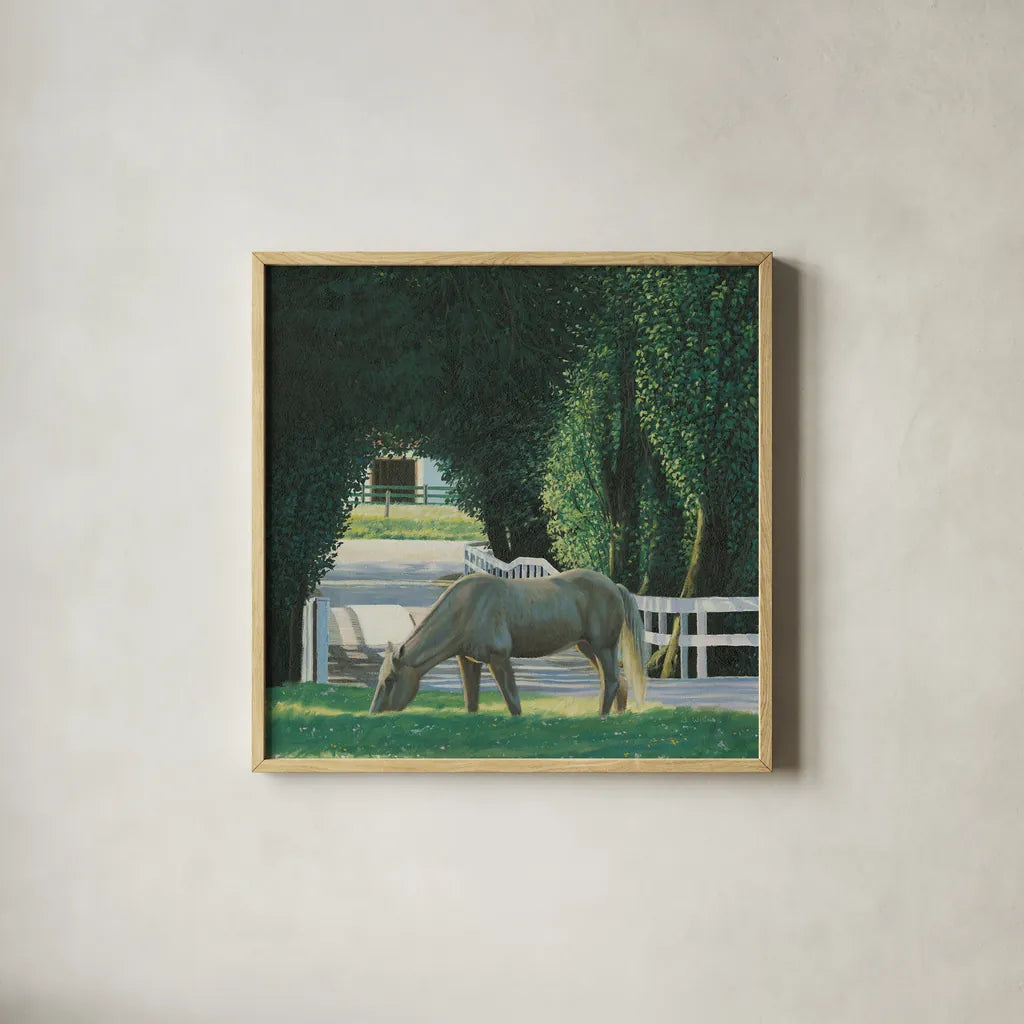 Farm Life VI by James Wiens. Shown in a natural wood glass frame for a timeless modern aesthetic. Available as an archival giclee rolled canvas, fine art paper, or poster print. SKU 32391a.