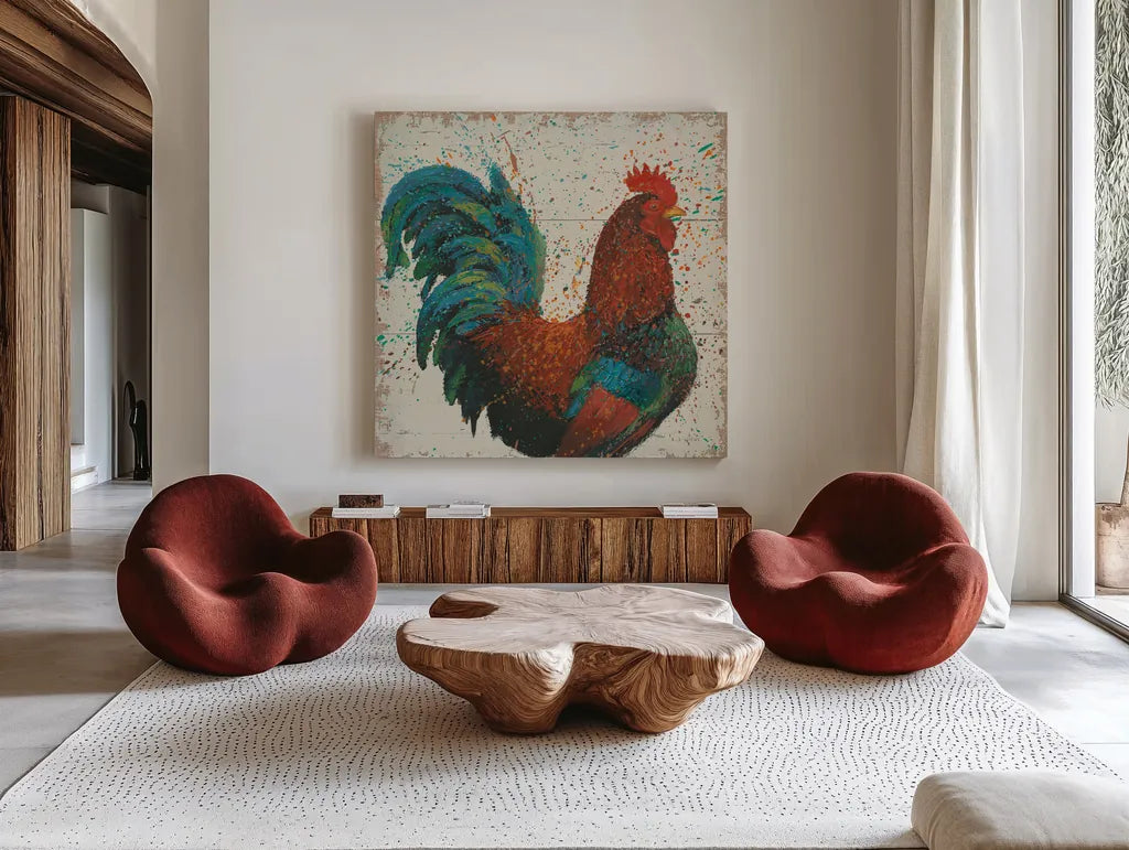 Farm Proud I by James Wiens. Shown as extra-large giant wall art in a modern living room. Available as an archival giclee rolled canvas, fine art paper, or poster print. SKU 20447a.