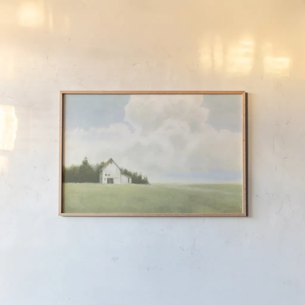 Field and Sky v2 by James Wiens. shown as a paper print in a natural frame. Available as a archival giclee rolled canvas, fine art paper, or poster print. SKU 56406i.