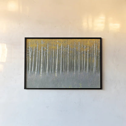 Forest Dusk by James Wiens. shown as a paper print in a black flame. Available as a archival giclee rolled canvas, fine art paper, or poster print. SKU 72629i.