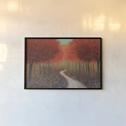 Forest Pathway by James Wiens. shown as a paper print in a black flame. Available as a archival giclee rolled canvas, fine art paper, or poster print. SKU 20463i.