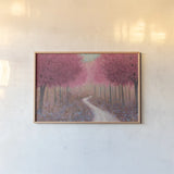 Forest Pathway Spring by James Wiens. shown as a paper print in a natural frame. Available as a archival giclee rolled canvas, fine art paper, or poster print. SKU 28272i.
