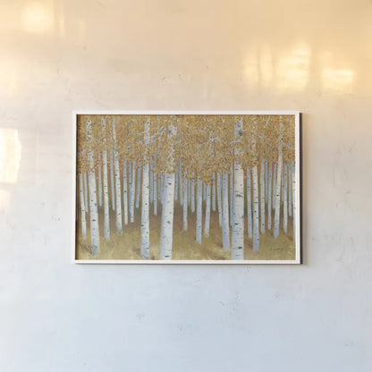 Forest of Gold by James Wiens. shown as a paper print in a white frame. Available as a archival giclee rolled canvas, fine art paper, or poster print. SKU 70217i.