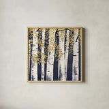 Fresh Forest Indigo III by James Wiens. Shown in a natural wood glass frame for a timeless modern aesthetic. Available as an archival giclee rolled canvas, fine art paper, or poster print. SKU 56167a.