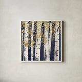 Fresh Forest Indigo III by James Wiens. Shown in a crisp white glass frame for a clean and minimalist style. Available as an archival giclee rolled canvas, fine art paper, or poster print. SKU 56167a.