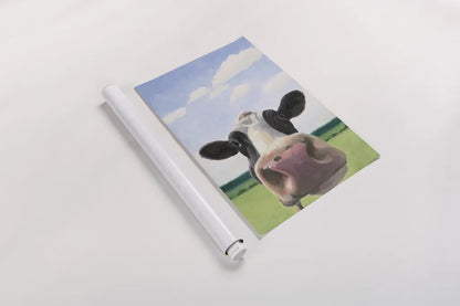 Funny Cow by James Wiens. shown as a rolled paper print. Available as archival giclee rolled canvas, fine art paper, or poster print. SKU 76092h.