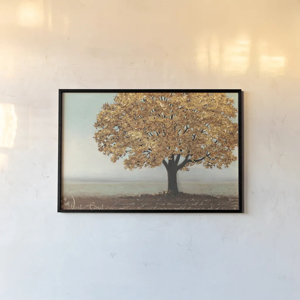 Gold Reflections I Landscape by James Wiens. shown as a paper print in a black flame. Available as a archival giclee rolled canvas, fine art paper, or poster print. SKU 20471i.