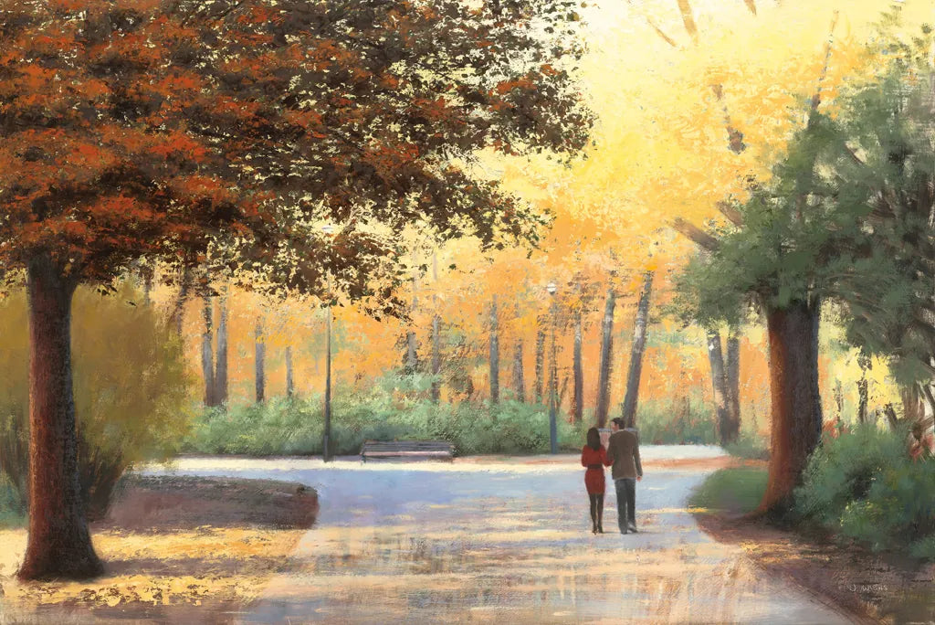 Golden Autumn Stroll by James Wiens. SKU 33148i. Archival Giclee Fine art print for wall decor.