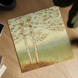 Golden Birch I with Blue Sky by James Wiens. Shown as a detailed flat fine art print, highlighting archival giclee quality. Available as an archival giclee rolled canvas, fine art paper, or poster print. SKU 10341a.