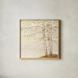 Golden Birch II Off White by James Wiens. Shown in a natural wood glass frame for a timeless modern aesthetic. Available as an archival giclee rolled canvas, fine art paper, or poster print. SKU 28715a.