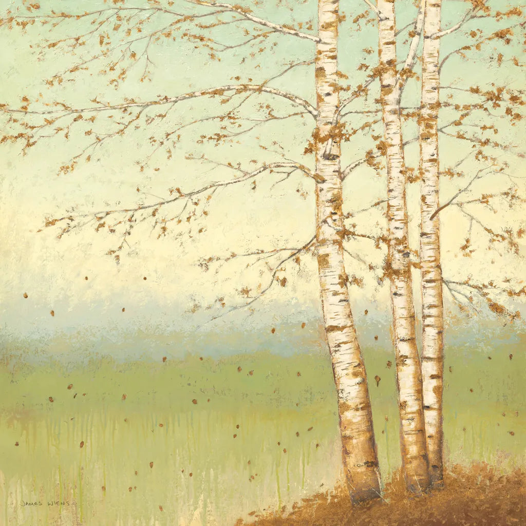 Golden Birch II with Blue Sky by James Wiens. SKU 10342a. Archival Giclee Fine art print for wall decor.