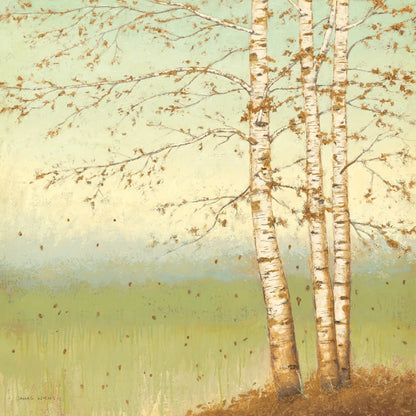 Golden Birch II with Blue Sky by James Wiens. SKU 10342a. Archival Giclee Fine art print for wall decor.
