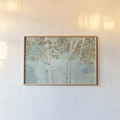 Golden Forest by James Wiens. shown as a paper print in a natural frame. Available as a archival giclee rolled canvas, fine art paper, or poster print. SKU 14531i.